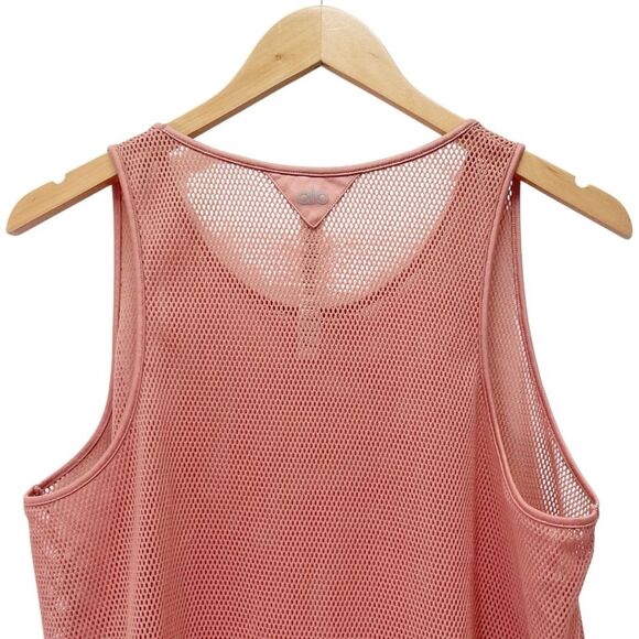 Alo Yoga Lucid Tank Top Size Large Pink Mesh Sheer Breathable Workout Coverup - Picture 8 of 11